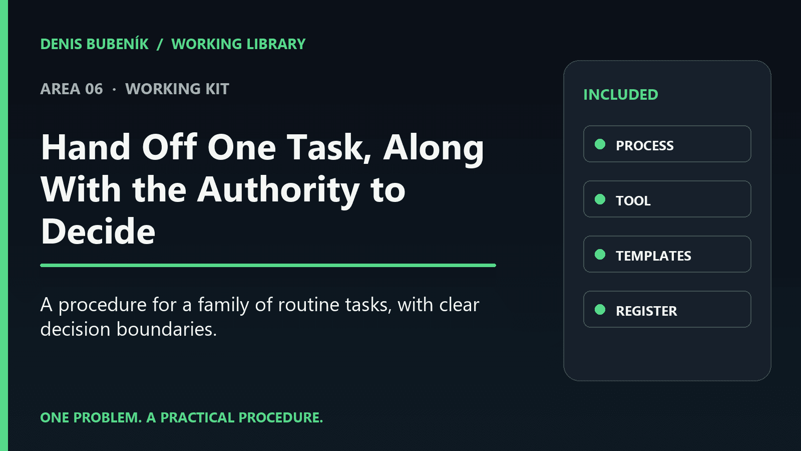Cover for EN · Hand Off One Task, Along With the Authority to Decide | Working Kit