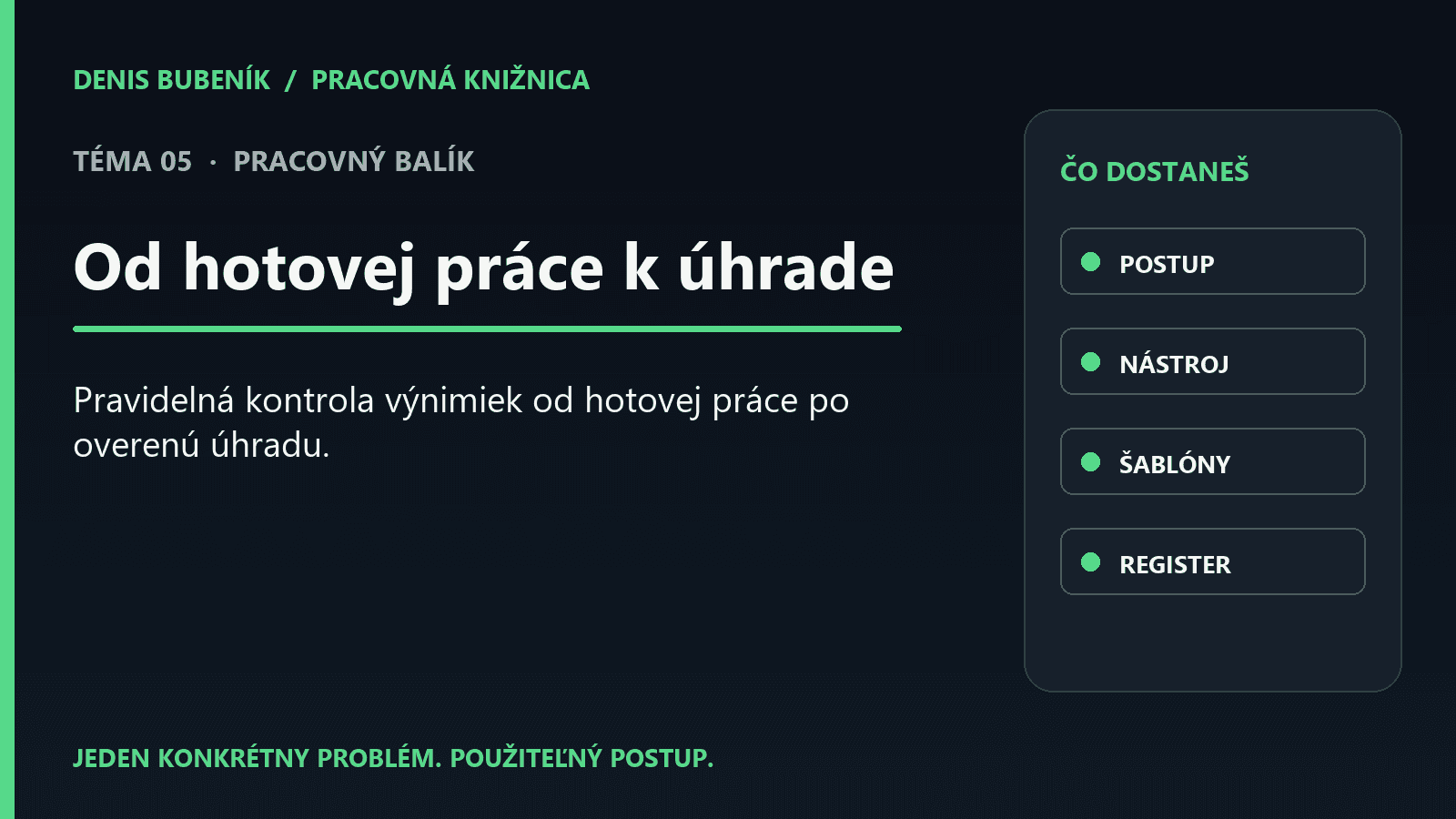 Titulka: Od hotovej práce k úhrade | Pracovný balík
