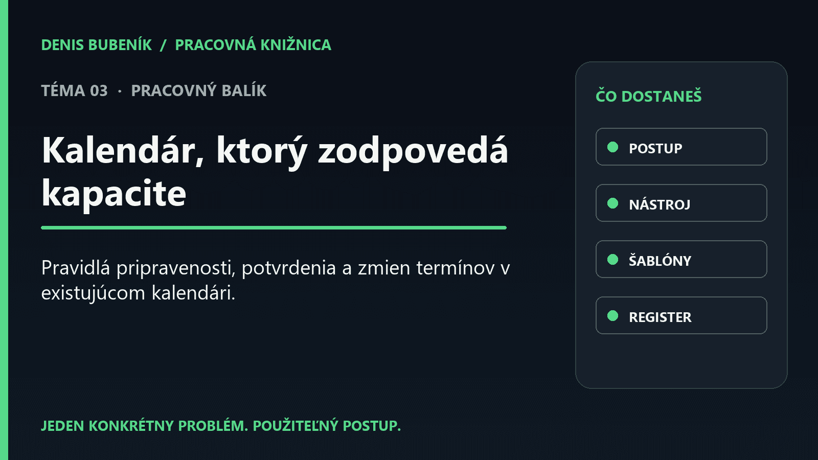 Titulka: Kalendár, ktorý zodpovedá kapacite | Pracovný balík