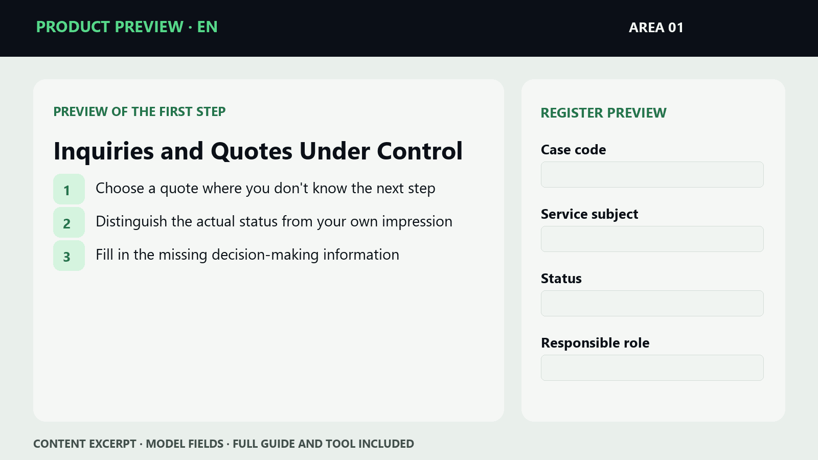 Sample steps and fields from EN · Inquiries and Quotes Under Control | Microproduct