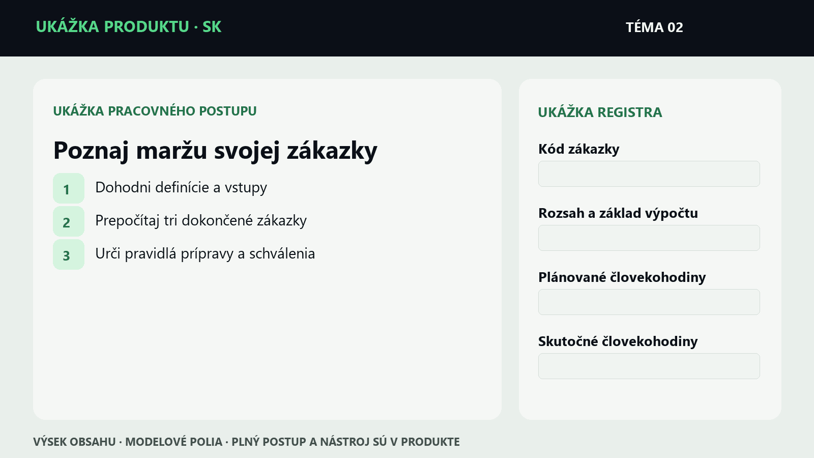 Ukážka krokov a polí z témy Poznaj maržu svojej zákazky | Pracovný balík