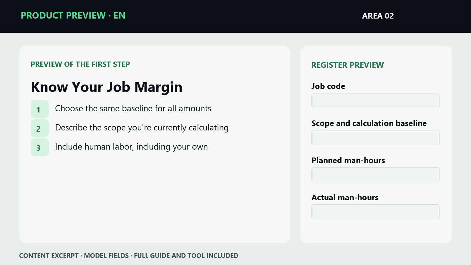 Sample steps and fields from EN · Know Your Job Margin | Microproduct