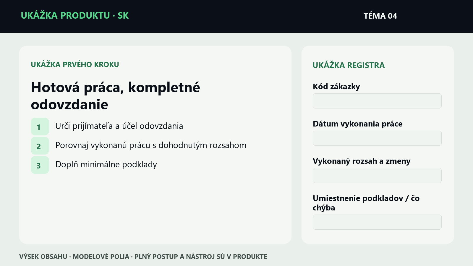 Ukážka krokov a polí z témy Hotová práca, kompletné odovzdanie | Mikroprodukt