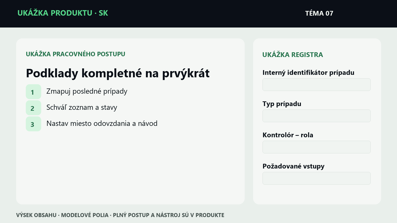 Ukážka krokov a polí z témy Podklady kompletné na prvýkrát | Pracovný balík