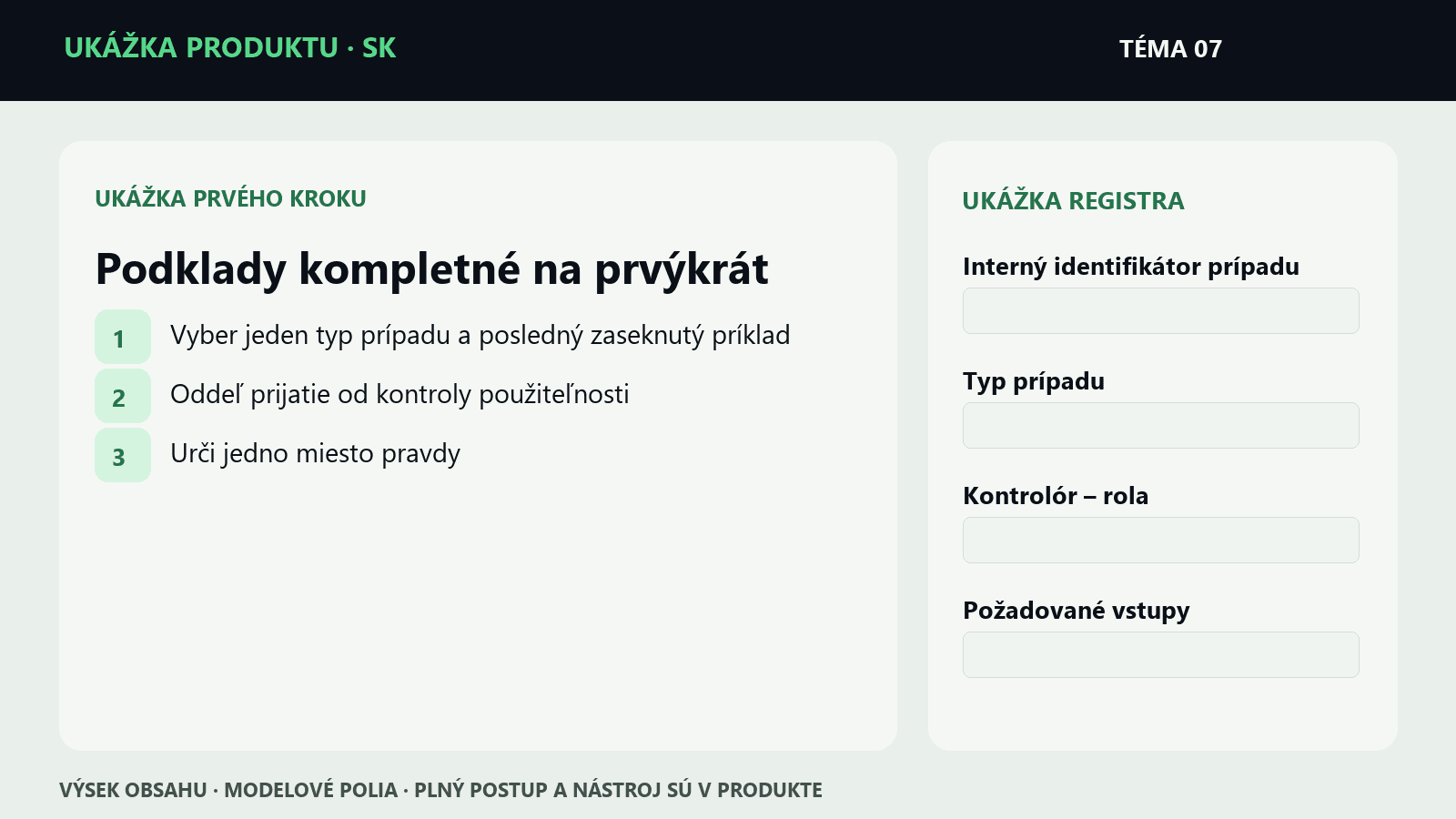 Ukážka krokov a polí z témy Podklady kompletné na prvýkrát | Mikroprodukt