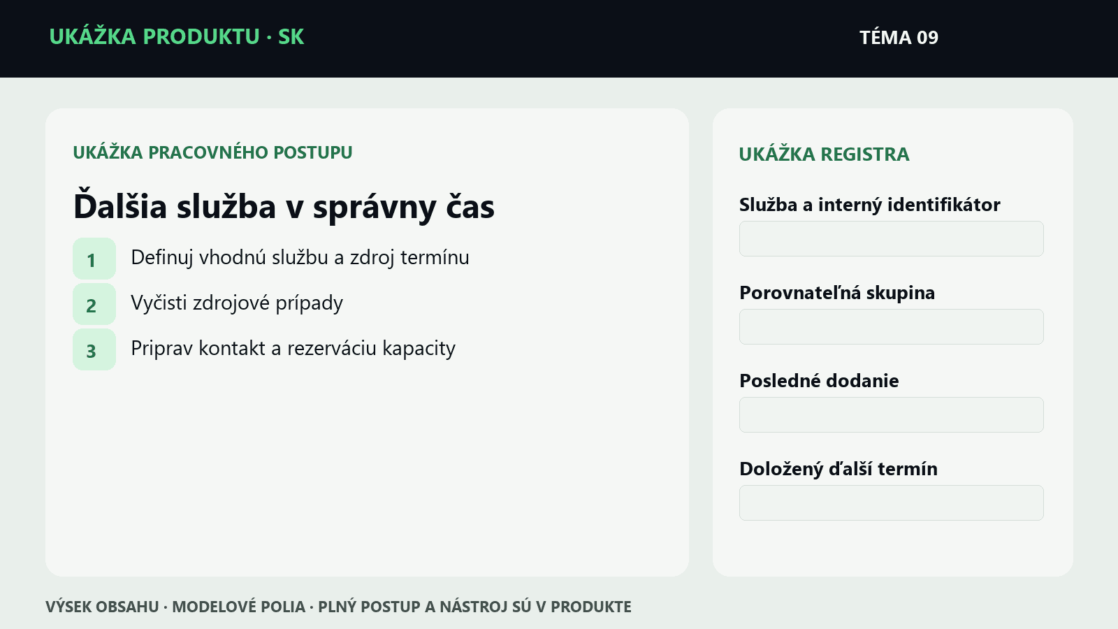 Ukážka krokov a polí z témy Ďalšia služba v správny čas | Pracovný balík