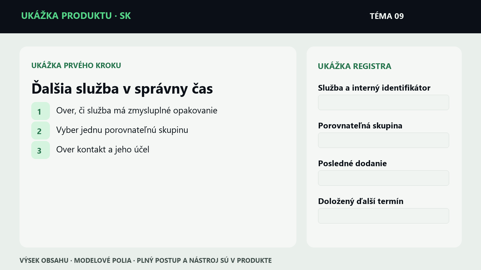 Ukážka krokov a polí z témy Ďalšia služba v správny čas | Mikroprodukt