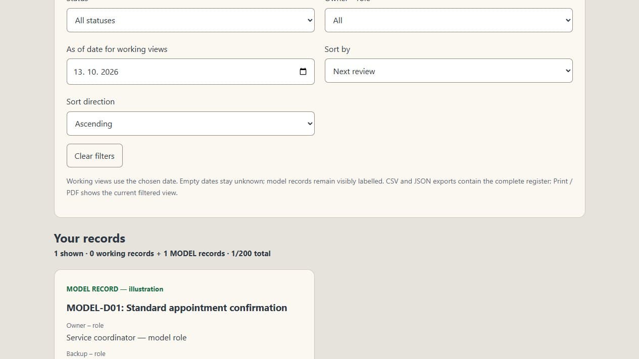 Team & Delegation Toolkit: Working register